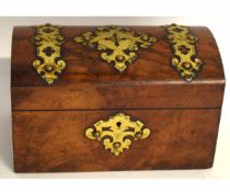 Wooden box with applied brass ornament and internally with two dividers as a caddy