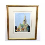 Hudson, signed watercolour and gouache, Norwich Cathedral, 24 x 18cms