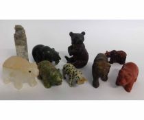 Small collection of various Oriental models of animals including jadeite bear, treen bear etc