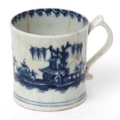 Rare Lowestoft coffee can, circa 1763, decorated in underglaze blue with a pagoda and trees to the