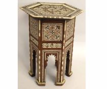 Eastern ivorine and Shibayama inlaid hexagonal occasional table, 38cms high