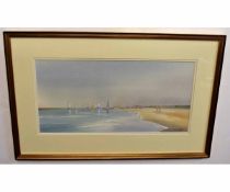 Guy Todd, signed watercolour, "Blakeney Channel, Summer 1996", 28 x 56cms