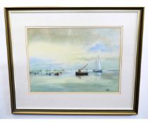 John Tuck, signed watercolour, North Norfolk estuary with boats, 26 x 36cms
