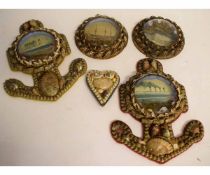 Five various sell mounted forget-me-nots or valentines with shipping scenes to centres with two