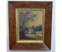 19th century English school, pair of watercolours, Primitive landscapes with figures, 22 x 17cms (2)