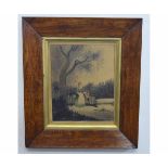 19th century English school, pair of watercolours, Primitive landscapes with figures, 22 x 17cms (2)