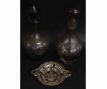 Whitefriars glass decanter and one other, and a further 1888 Prince of Wales Silver Wedding glass