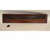 Mahogany wall mounted half ships hull with ebonised detail, 74cms