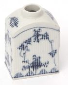 Mid-18th century German porcelain tea caddy, the ribbed body decorated in underglaze blue with a