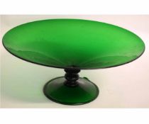 Murano green glass conical tazza of circular form, late 20th century, 33cms diam