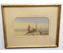 Indistinctly monogrammed and dated 1877 lower right, watercolour, Fishing boats with fishermen