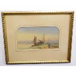 Indistinctly monogrammed and dated 1877 lower right, watercolour, Fishing boats with fishermen