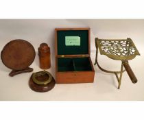 Mixed Lot comprising an apprentice piece mahogany tilt top table, a 18th century Masonic brass