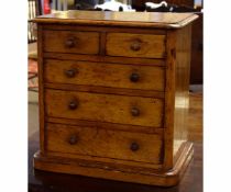 19th century satinwood apprentice chest of two over three full width drawers with turned knob