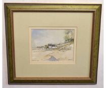 Brian Ryder, signed and dated 89, pen, ink and watercolour, "Beach Huts - Wells", 13 x 16cms