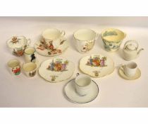 Collection of crested ware cups and saucers together with some miniature pieces (qty)