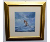J Crowfoot, signed gouache, "Sailing trawler", 19 x 19cms
