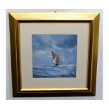 J Crowfoot, signed gouache, "Sailing trawler", 19 x 19cms