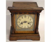 Mahogany cased mantel clock with silver dial, 30cms high