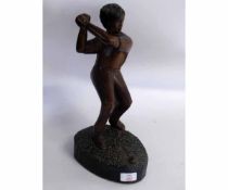 Good quality carved figure of a golfer (lacking golf club), 38cms tall