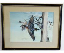 Kirk Bonner, signed and dated 85, watercolour, Ducks in flight, 25 x 35cms