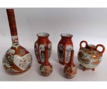 Collection of six various Kutani vases, of various forms and shapes, largest 23cms high