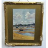 Unsigned watercolour, "Padstow Harbour from rock, 1900", 24 x 16cms