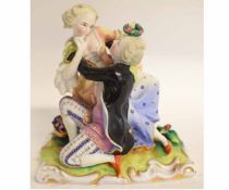 Late 19th century Continental bisque porcelain model of lovers after Meissen, the base impressed F&