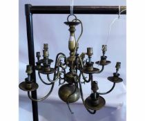 Reproduction brass Persian style 10-branch electrolier, each with scrolling arms and drip tray, drop