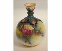 Hadley's Worcester globular vase decorated with roses