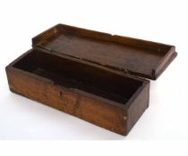18th century oak candle box with pin hinges, 30cms wide x 11cms deep