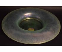 Large circular iridescent glass bowl, indistinctly signed to foot, Laet, 40cms diam