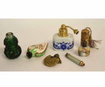 Assortment of items of glass and ceramics including a perfume spray bottle and two smaller miniature