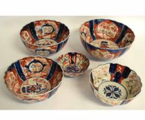 Collection of five various graduated Imari bowls, all decorated in typical colours, largest 25cms