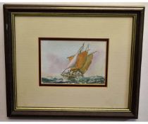 Simon Mahoney, signed watercolour, Boat at sea, 9 x 13cms