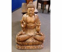 Good quality Eastern hardwood carved figure of a seated Buddha in the lotus position, 75cms wide x