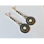 Pair of silver, marcasite and opal panelled Art Deco style earrings