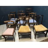 6 various Lancashire spindle back and ladder back rush seated chairs, Regency mahogany dining