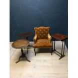 Edwardian armchair & 3 various occasional tables