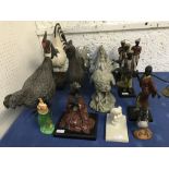 Qty of decorative chickens & miniature Moroccan figures