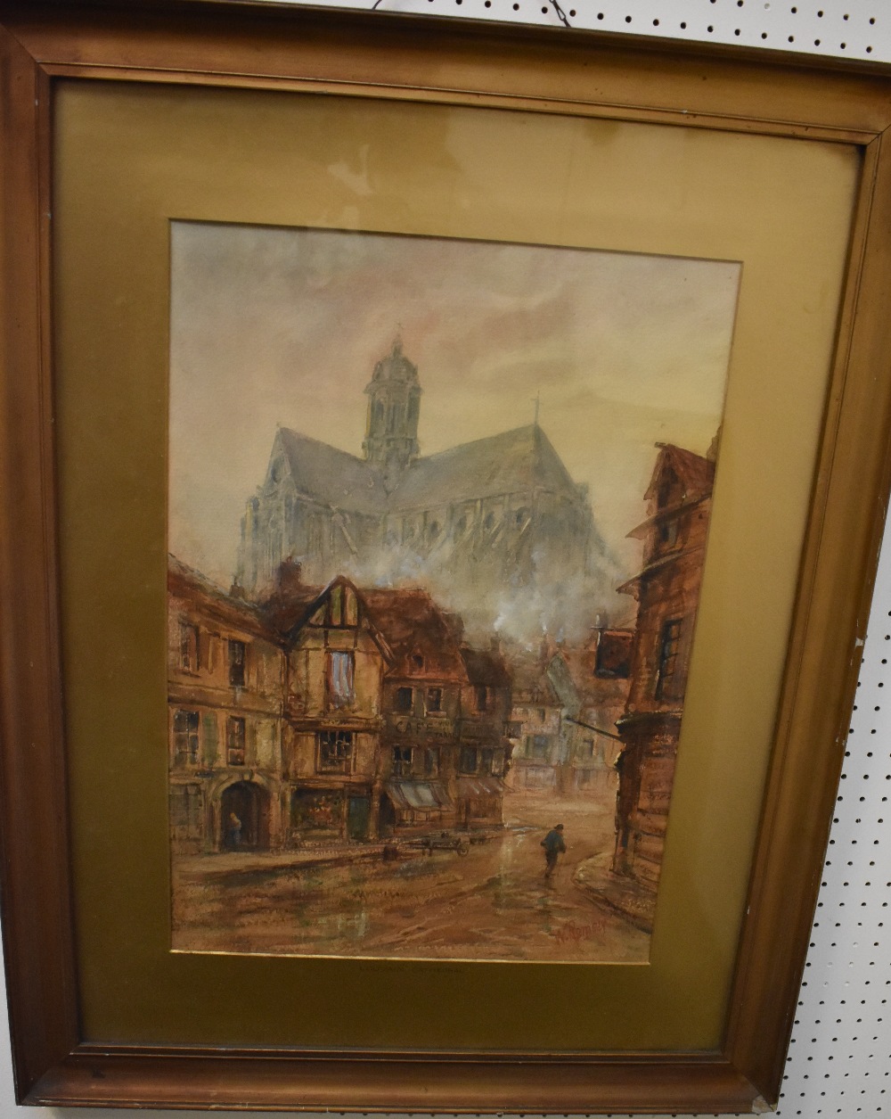 W. Ramsey, Louvian Cathedral, watercolour, signed