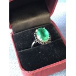 Emerald style cluster ring set in silver, size O, 5.5g