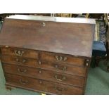 Large Georgian mahogany bureau on bracket feet with 2 short and 3 long drawers 106Hx117Wcm