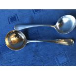 Pair of hallmarked silver Hanoverian rat tail pattern sauce ladles by James Dixon & Sons,