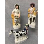 Pair of Staffordshire figures of Scotsman & Lady, 40cmH & Pair of Staffordshire figures, gentleman &