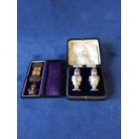 Pair of hallmarked silver peppers in original case & hallmarked silver Order of Buffalo Lodge medal