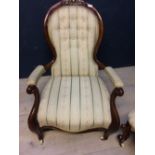 Victorian carved mahogany framed nursing or bedroom chair & Victorian carved walnut framed open