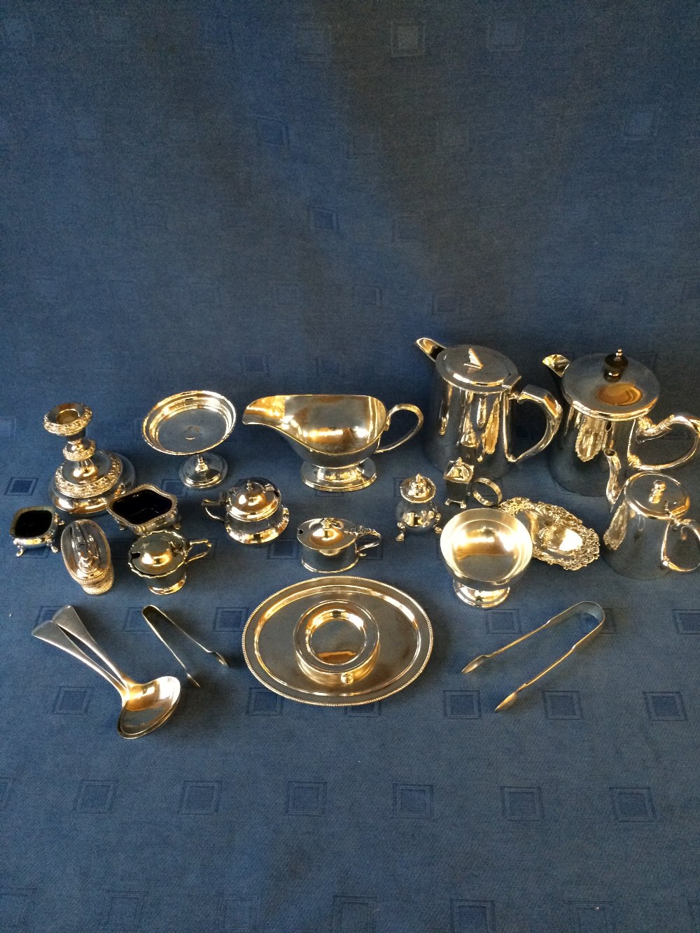 Hallmarked silver mustard pot & qty of various silver plate