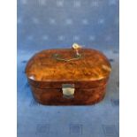 Fine quality Victorian ladies burr walnut silk lined sewing case, 28cmL