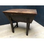 C18th oak dough bin with plain top and panel doors in the side, on tapering legs, 75Hx88Wcm
